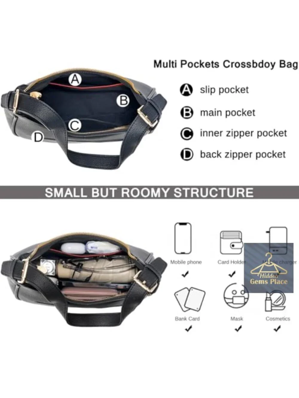 Small Crescent Hobo Shoulder Bag Vegan Leather Crossbody Purse